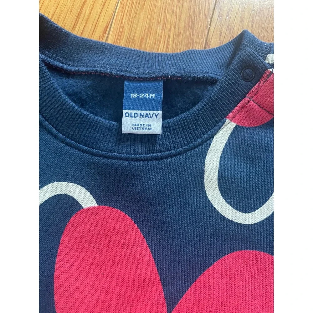 Old Navy Baby Navy Blue Heart Print Fleece Sweatshirt Jumpsuit 18-24M NWT